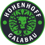 "Logo von Hohenhoff Galabau mit einem Löwen inmitten von Blättern, Symbol für Stärke und Natur im Gartenbau